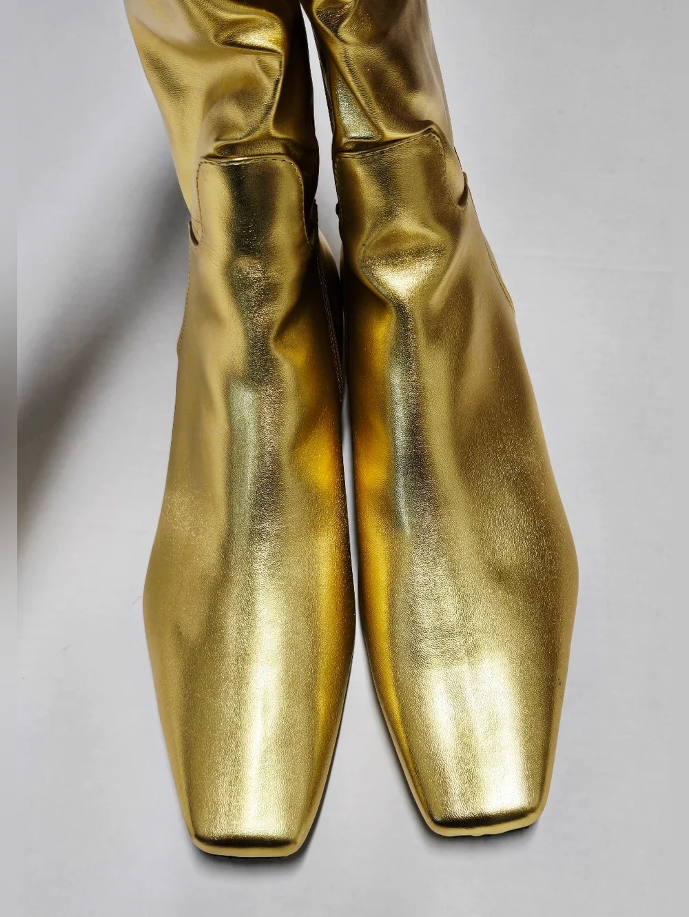 Beauty Cry Gold Metallic Knee High Boots Square Toe Low Heel Riding Boots 10.5 - Picture 8 of 12